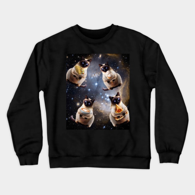 Space Galaxy Cat Pizza Taco Coffee Ice Cream Cats Crewneck Sweatshirt by Random Galaxy